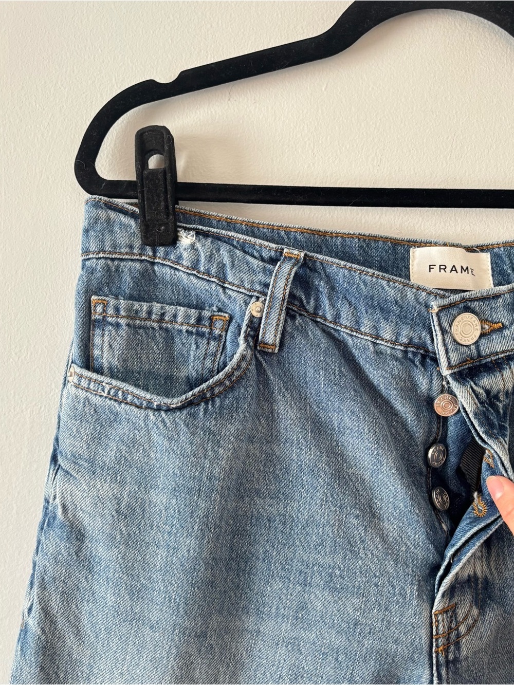Frame Denim Le Slouch Mid-Rise Straight Leg Jeans Iceberg Button-Fly Distressed - Picture 5 of 8